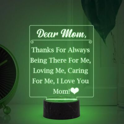 Dear Mom Engraved Night Lamp with Multicolored Light Mothers Day Gift for Mom Birthday Gift for Mom from Daughter Son