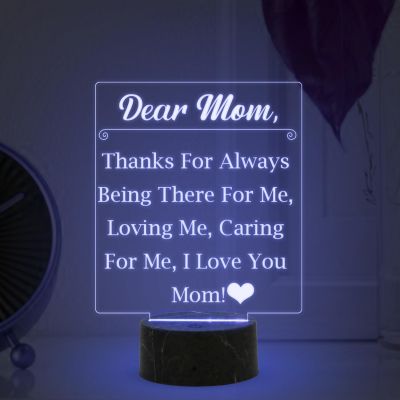 Dear Mom Engraved Night Lamp with Multicolored Light Mothers Day Gift for Mom Birthday Gift for Mom from Daughter Son