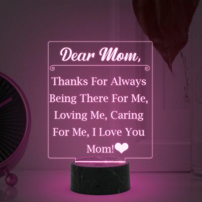 Dear Mom Engraved Night Lamp with Multicolored Light Mothers Day Gift for Mom Birthday Gift for Mom from Daughter Son