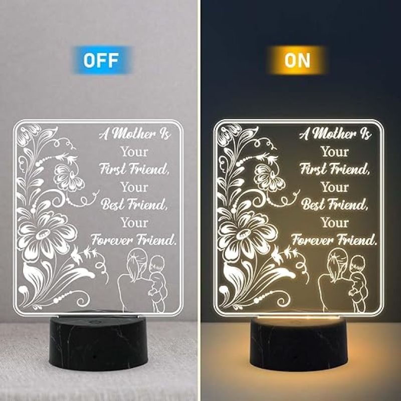 A Mother is Your First Friend Engraved Night Lamp with Warm White Light Mothers Day Gift for Mom Birthday Gift for Mom from Daughter Son