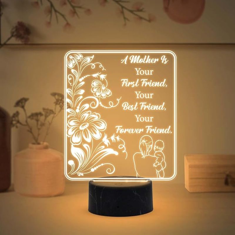 A Mother is Your First Friend Engraved Night Lamp with Warm White Light Mothers Day Gift for Mom Birthday Gift for Mom from Daughter Son