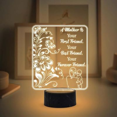 A Mother is Your First Friend Engraved Night Lamp with Warm White Light Mothers Day Gift for Mom Birthday Gift for Mom from Daughter Son
