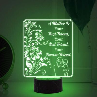 A Mother is Your First Friend Engraved Night Lamp with Automatic Color Changing Light Mothers Day Gift for Mom | Birthday Gift for Mom from Daughter Son