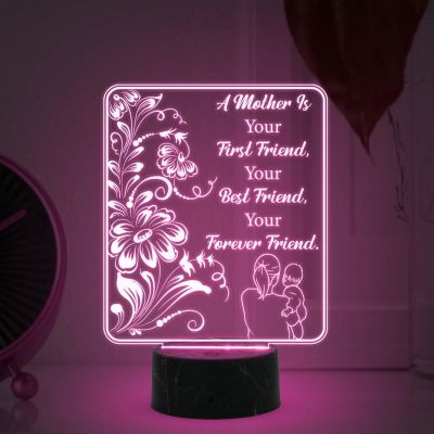 A Mother is Your First Friend Engraved Night Lamp with Automatic Color Changing Light Mothers Day Gift for Mom | Birthday Gift for Mom from Daughter Son