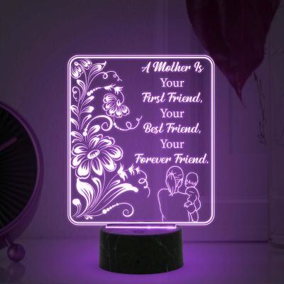 A Mother is Your First Friend Engraved Night Lamp with Automatic Color Changing Light Mothers Day Gift for Mom | Birthday Gift for Mom from Daughter Son