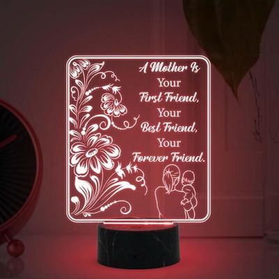 A Mother is Your First Friend Engraved Night Lamp with Automatic Color Changing Light Mothers Day Gift for Mom | Birthday Gift for Mom from Daughter Son