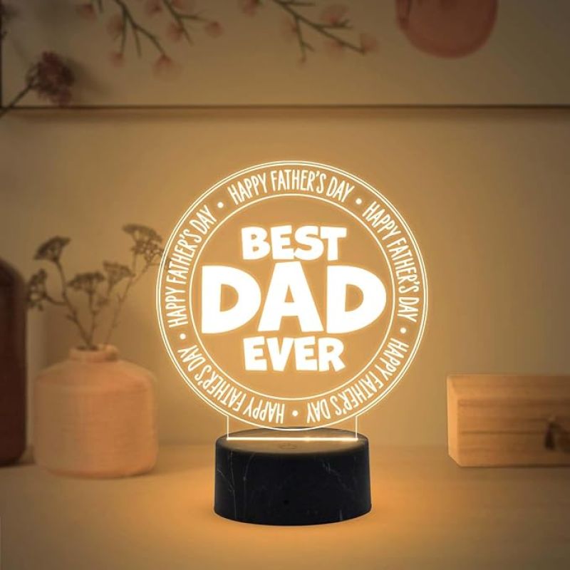 3D Illusion Best Dad Ever Engraved Led Table Lamp with Warm White Light Fathers Day Gift for Dad Birthday Gift for Dad Memorable Gift for Dad