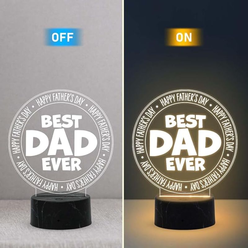 3D Illusion Best Dad Ever Engraved Led Table Lamp with Warm White Light Fathers Day Gift for Dad Birthday Gift for Dad Memorable Gift for Dad
