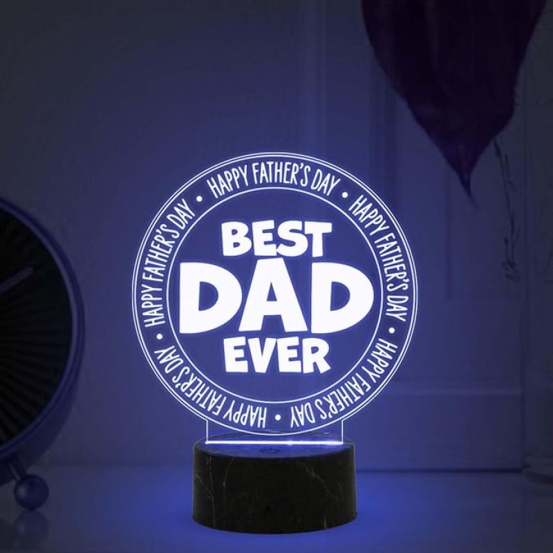 3D Illusion Best Dad Ever Engraved Led Table Lamp with Automatic Color Changing Light Fathers Day Gift for Dad Birthday Gift for Dad Memorable Gift for Dad