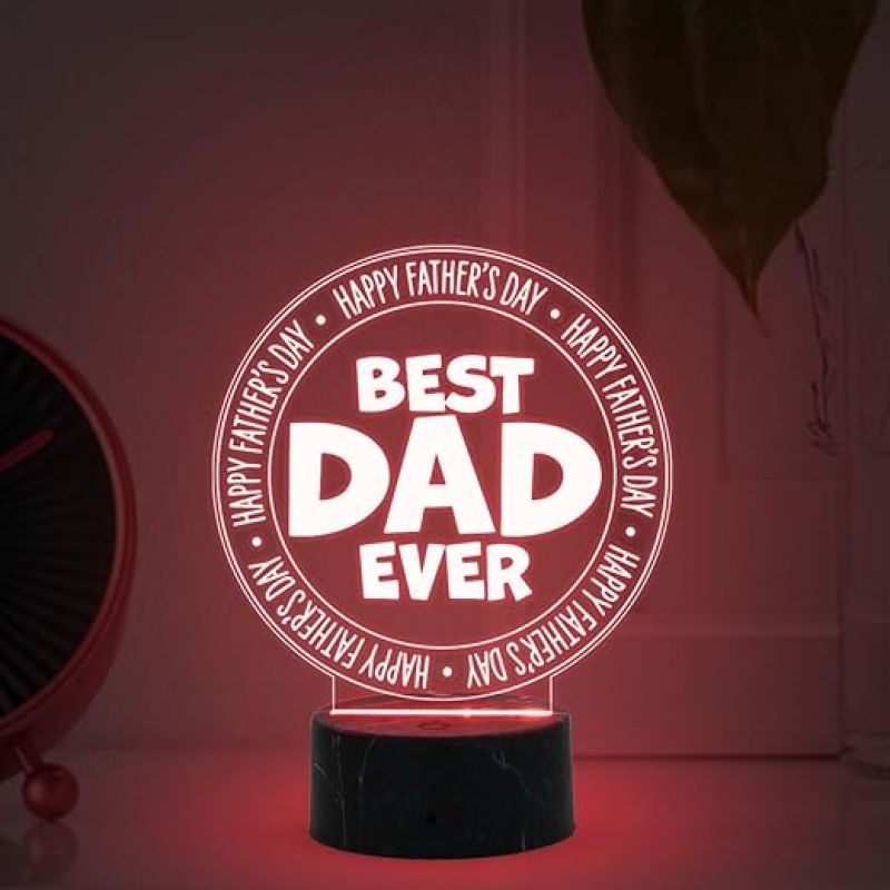3D Illusion Best Dad Ever Engraved Led Table Lamp with Automatic Color Changing Light Fathers Day Gift for Dad Birthday Gift for Dad Memorable Gift for Dad