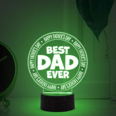 3D Illusion Best Dad Ever Engraved Led Table Lamp with Automatic Color Changing Light Fathers Day Gift for Dad Birthday Gift for Dad Memorable Gift for Dad