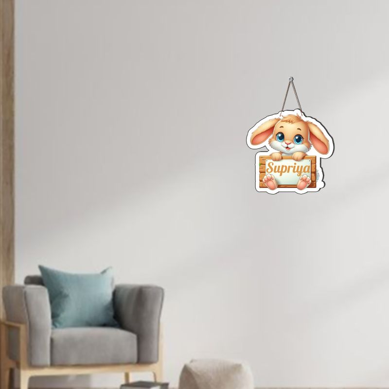 Rabbit Cute Animal Wooden Wall Hanging Customized With Name Kids Room, Living Room, Home Decor Birthday Gift For Kids