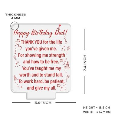 Happy Birthday Dad Engraved Night Lamp with Warm White Light Fathers Day Gift for Dad Best Birthday Gift for Dad from Daughter & Son
