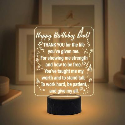 Happy Birthday Dad Engraved Night Lamp with Warm White Light Fathers Day Gift for Dad Best Birthday Gift for Dad from Daughter & Son
