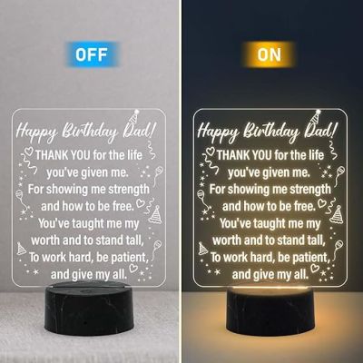 Happy Birthday Dad Engraved Night Lamp with Warm White Light Fathers Day Gift for Dad Best Birthday Gift for Dad from Daughter & Son
