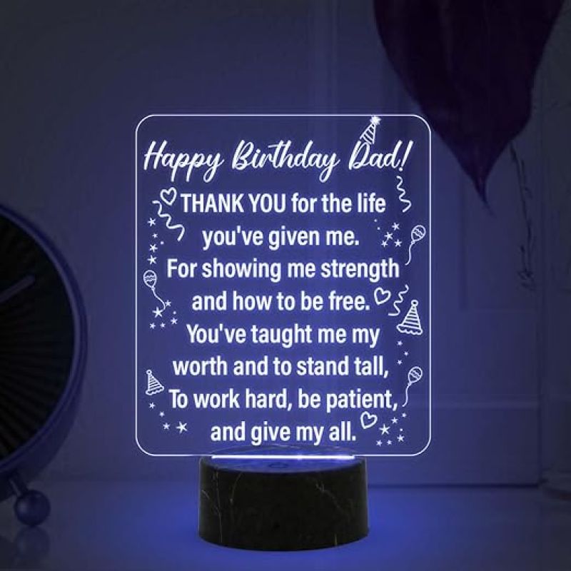 happy Birthday Dad Engraved Night Lamp with Multicolored Light Fathers Day Gift for Dad | Birthday Gift for Dad from Daughter & Son