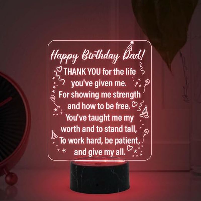 happy Birthday Dad Engraved Night Lamp with Multicolored Light Fathers Day Gift for Dad | Birthday Gift for Dad from Daughter & Son