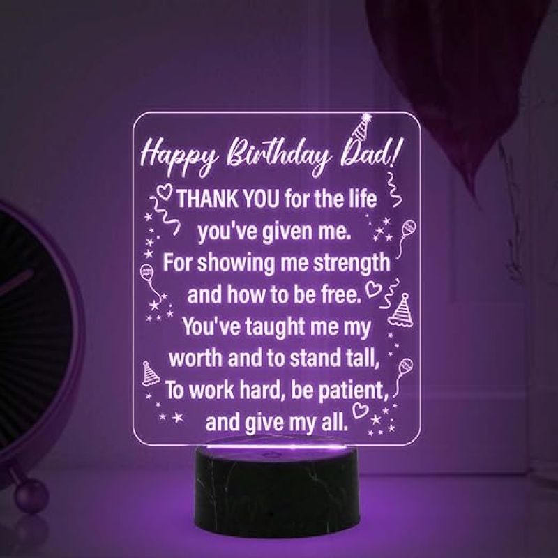 happy Birthday Dad Engraved Night Lamp with Multicolored Light Fathers Day Gift for Dad | Birthday Gift for Dad from Daughter & Son