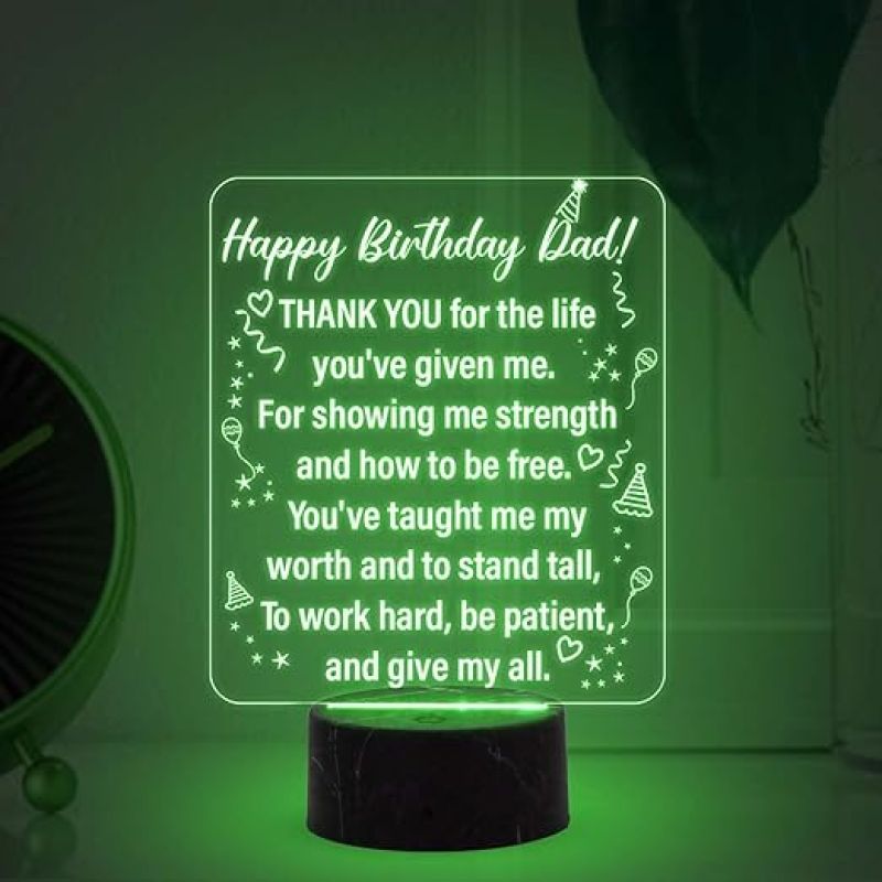 happy Birthday Dad Engraved Night Lamp with Multicolored Light Fathers Day Gift for Dad | Birthday Gift for Dad from Daughter & Son