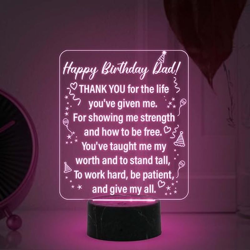 happy Birthday Dad Engraved Night Lamp with Multicolored Light Fathers Day Gift for Dad | Birthday Gift for Dad from Daughter & Son