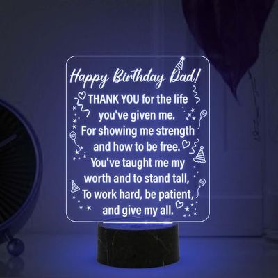 happy Birthday Dad Engraved Night Lamp with Multicolored Light Fathers Day Gift for Dad | Birthday Gift for Dad from Daughter & Son