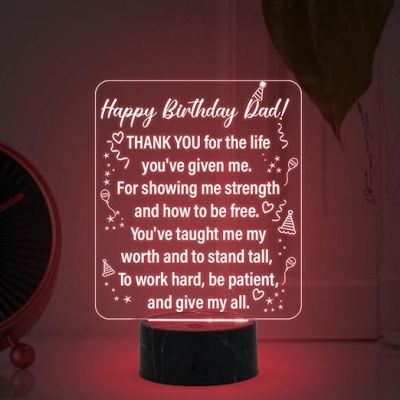 happy Birthday Dad Engraved Night Lamp with Multicolored Light Fathers Day Gift for Dad | Birthday Gift for Dad from Daughter & Son