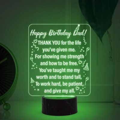 happy Birthday Dad Engraved Night Lamp with Multicolored Light Fathers Day Gift for Dad | Birthday Gift for Dad from Daughter & Son
