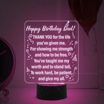 happy Birthday Dad Engraved Night Lamp with Multicolored Light Fathers Day Gift for Dad | Birthday Gift for Dad from Daughter & Son