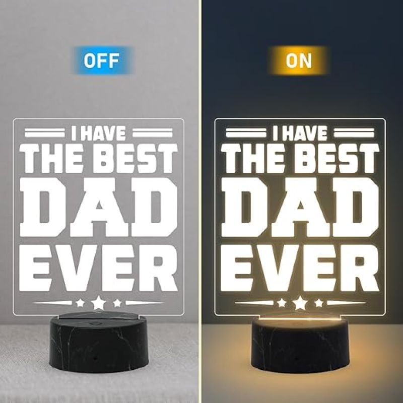 I Have The Best Dad Ever Night Lamp with Warm White Light Fathers Day Gift for Dad Birthday Gift for Dad from Daughter & Son