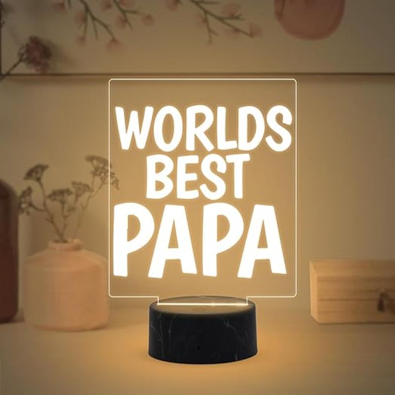 Worlds Best Papa Night Lamp with Warm White Light Fathers Day Gift for Dad Birthday Gift for Dad from Daughter & Son