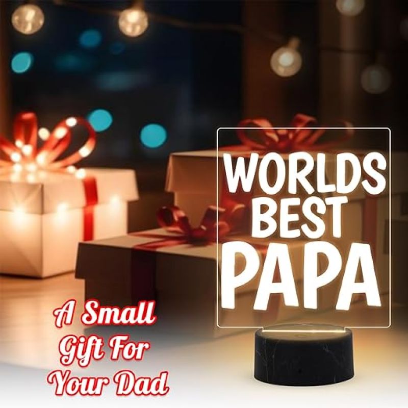 Worlds Best Papa Night Lamp with Warm White Light Fathers Day Gift for Dad Birthday Gift for Dad from Daughter & Son