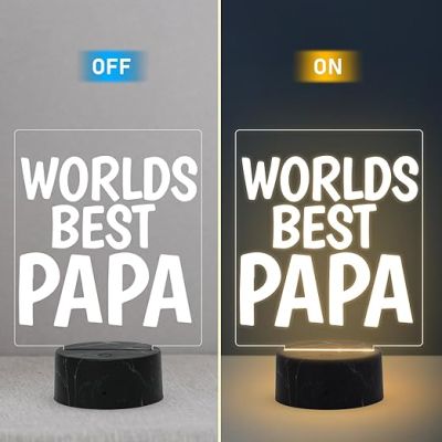 Worlds Best Papa Night Lamp with Warm White Light Fathers Day Gift for Dad Birthday Gift for Dad from Daughter & Son