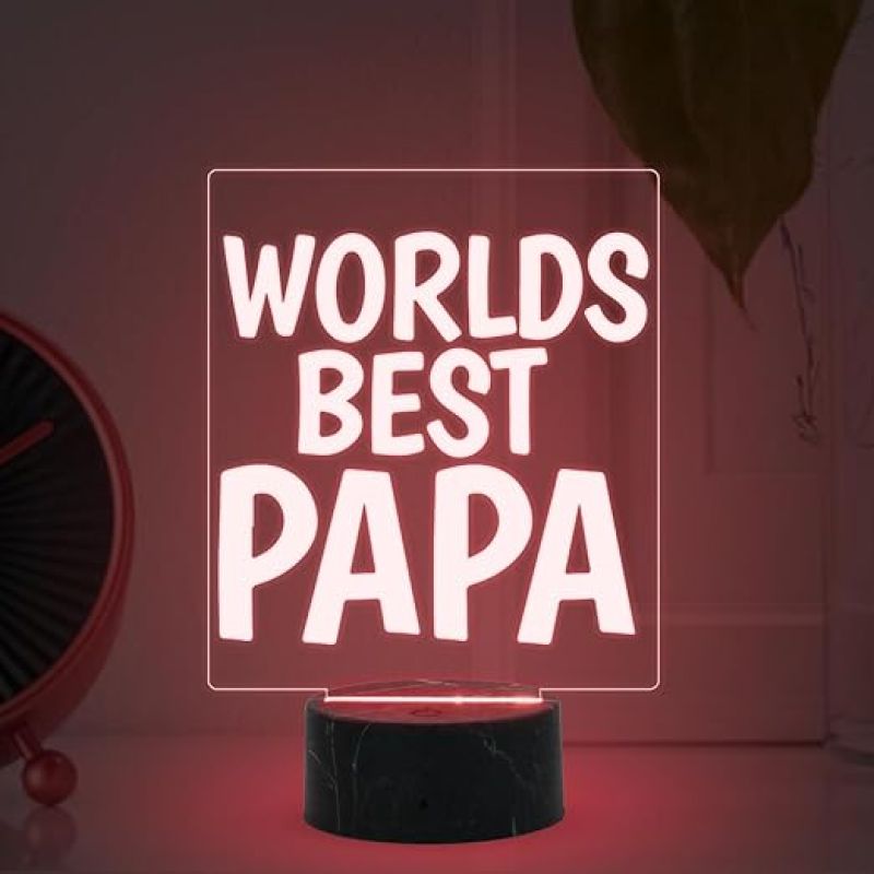 Worlds Best Papa Night Lamp with Multicolored Light Fathers Day Gift for Dad Birthday Gift for Dad from Daughter & Son