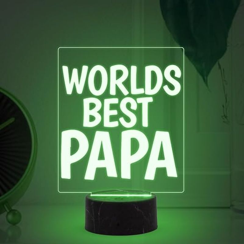 Worlds Best Papa Night Lamp with Multicolored Light Fathers Day Gift for Dad Birthday Gift for Dad from Daughter & Son