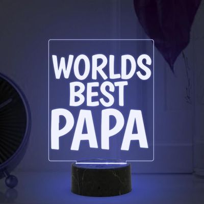 Worlds Best Papa Night Lamp with Multicolored Light Fathers Day Gift for Dad Birthday Gift for Dad from Daughter & Son