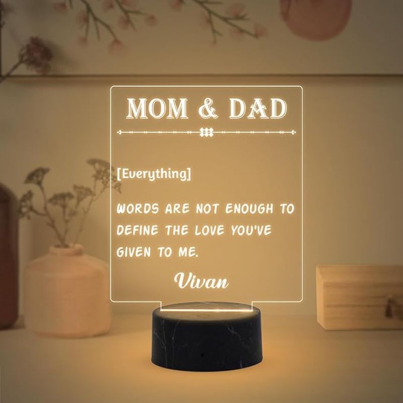 Personalized Mom Dad Night Lamp with Warm White Light Customizable with name Gift for Parents Express Your Love for Parents