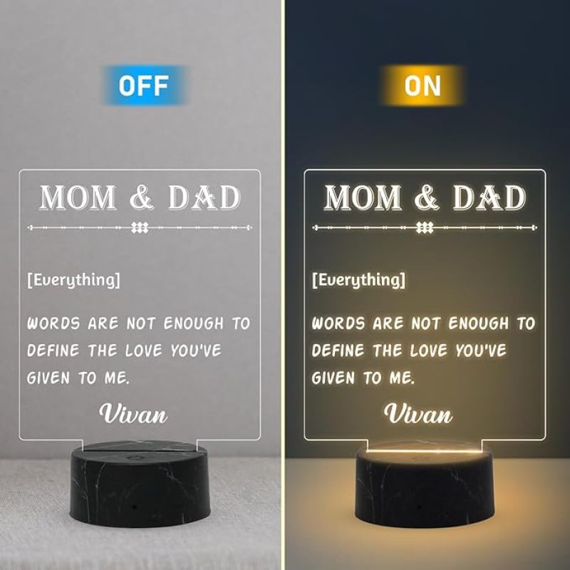 Personalized Mom Dad Night Lamp with Warm White Light Customizable with name Gift for Parents Express Your Love for Parents