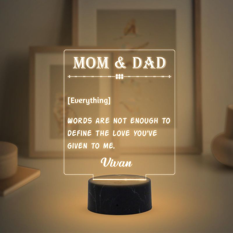 Personalized Mom Dad Night Lamp with Warm White Light Customizable with name Gift for Parents Express Your Love for Parents