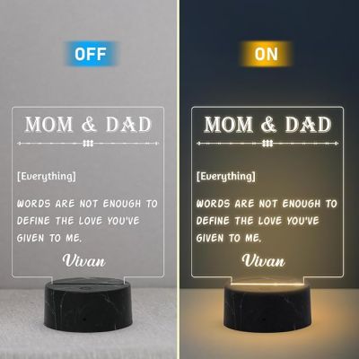 Personalized Mom Dad Night Lamp with Warm White Light Customizable with name Gift for Parents Express Your Love for Parents