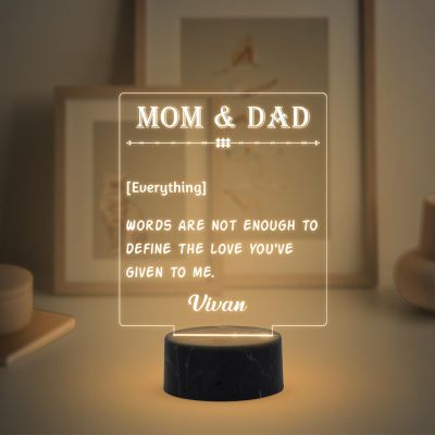 Personalized Mom Dad Night Lamp with Warm White Light Customizable with name Gift for Parents Express Your Love for Parents