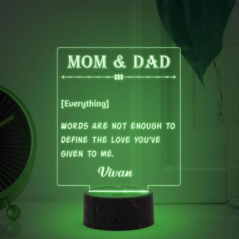 Personalized Mom Dad night lamp with Multicolored light Customizable with name Gift for Parents Express Your Love for Parents
