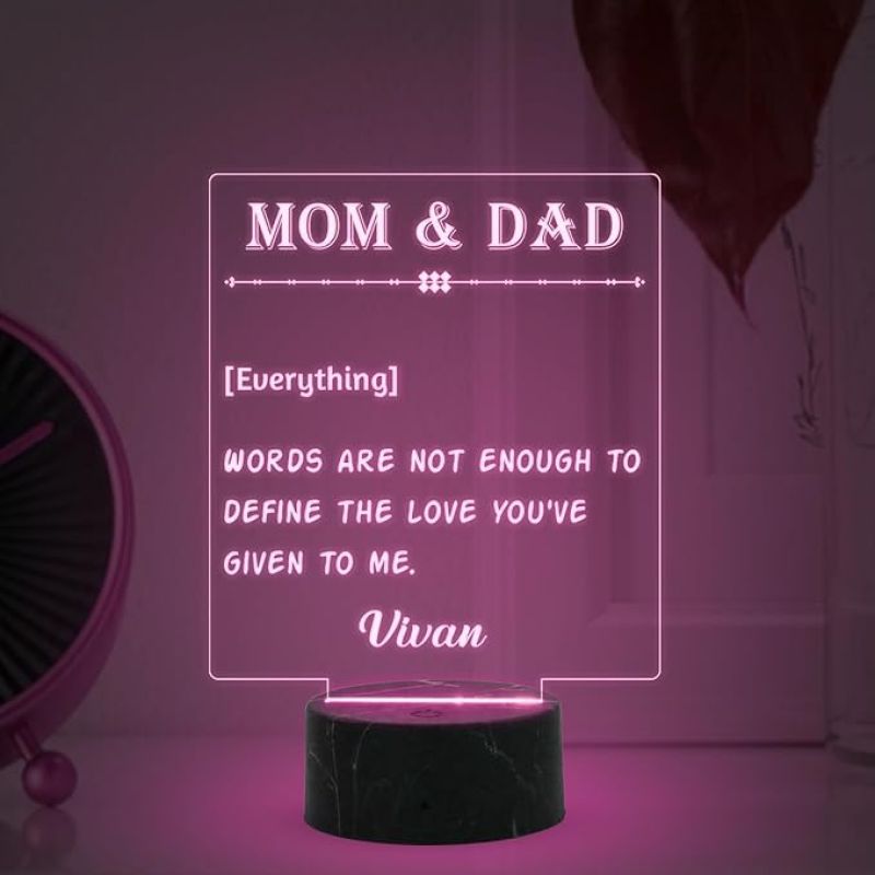 Personalized Mom Dad night lamp with Multicolored light Customizable with name Gift for Parents Express Your Love for Parents