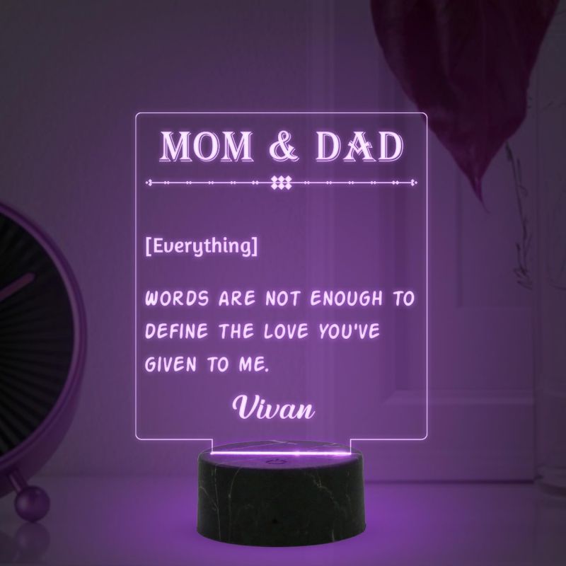 Personalized Mom Dad night lamp with Multicolored light Customizable with name Gift for Parents Express Your Love for Parents