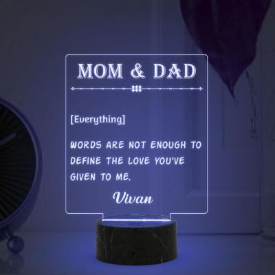 Personalized Mom Dad night lamp with Multicolored light Customizable with name Gift for Parents Express Your Love for Parents