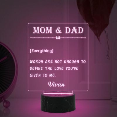 Personalized Mom Dad night lamp with Multicolored light Customizable with name Gift for Parents Express Your Love for Parents