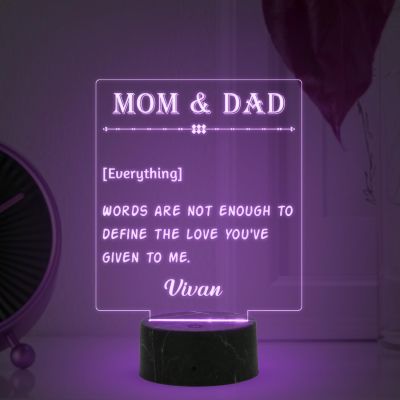 Personalized Mom Dad night lamp with Multicolored light Customizable with name Gift for Parents Express Your Love for Parents