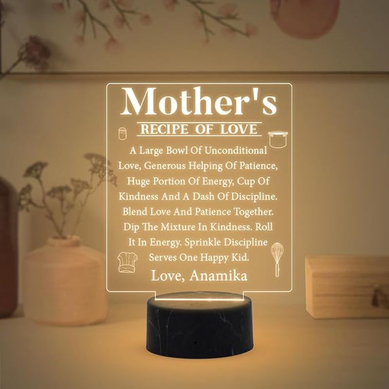 Mother's Engraved night lamp with Warm White Light Customized with Name Mothers Day Gift for Mom | Gift for Mom from Daughter Son