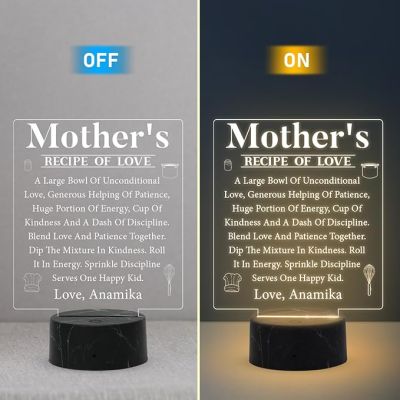 Mother's Engraved night lamp with Warm White Light Customized with Name Mothers Day Gift for Mom | Gift for Mom from Daughter Son