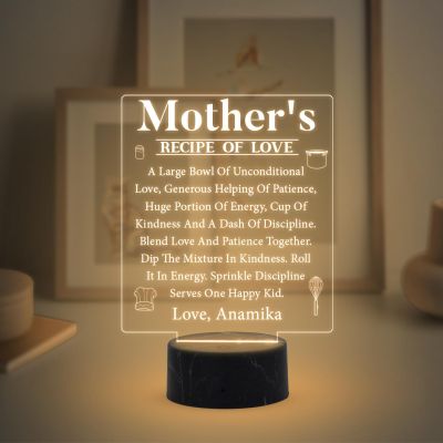 Mother's Engraved night lamp with Warm White Light Customized with Name Mothers Day Gift for Mom | Gift for Mom from Daughter Son