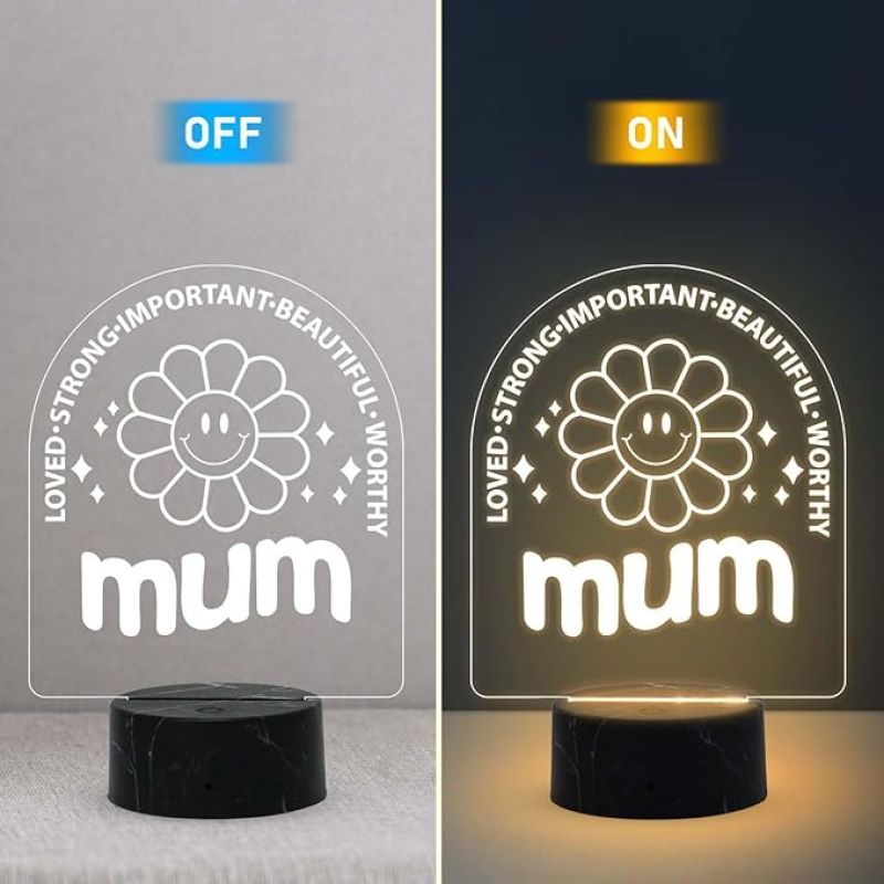 Mom Engraved Night Lamp with Warm White Light Mothers Day Gift from Daughter & Son Thankyou Gift for Mom